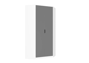 Santino High Gloss Grey and White Corner Wardrobe - Space-Saving Storage Solution - UK Luxury Furniture
